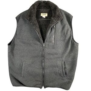 Duke Haband Mens Sherpa‎ Lined Fleece Vest Dark Gray Zip Up XL